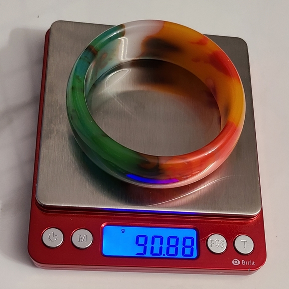 Large Wide Agate Stone Vibrant Multi Colored Bangle (63mm-64mm) - Picture 7 of 8